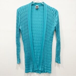 M Missoni Textured Ribbed Open Front Cardigan Longline Light Blue Size 40 Cotton